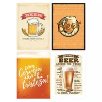 Placas Decorativas de Cerveja Beers 30x40cm Kit 4un