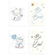 Placas Decorativas Elefante Azul Para Quarto 20x30cm Kit 4un - Quartinhos