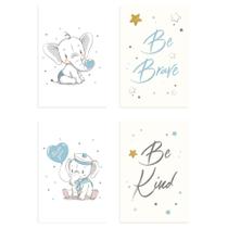 Placas Decorativas Elefante Azul Para Quarto 20x30cm Kit 4un