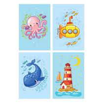 Placas Decorativas Fundo do Mar Modelo 2 Kit 4un 20x30cm