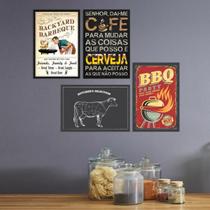 Placas Decorativas MDF Churrasco 20x30cm Kit 4un - Quartinhos