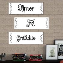 Placas Decorativas Palavras Amor Fé Gratidão 15x45cm 3 Peças M3 - D. Lima Artes