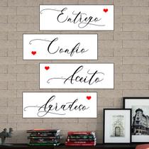 Placas Decorativas Palavras Entrego Aceito Confio Agradeço 15x45cm 4 Peças