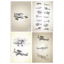 Placas Decorativas Vintage Aviões Antigos 30x40cm Kit 4un Placas Decorativas Vintage Aviões Antigos 30x40cm Kit 4un