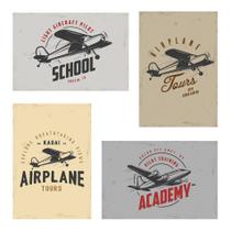 Placas Decorativas Vintage Frases Aviões 20x30cm Kit 4un