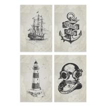 Placas Decorativas Vintage Náutico 20x30cm Kit 4un