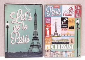 Placas lets go to paris 2 peças - 21 x 29 cm