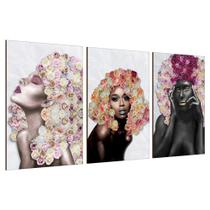 Placas Quadros Mdf 20x30cm Mulheres Rosto Flores Rosas Kit 3 - SHD Soleil Home Decor