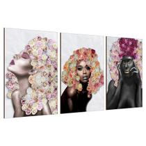 Placas Quadros Mdf 20x30cm Mulheres Rosto Flores Rosas Kit 3 Placas Quadros Mdf 20x30cm Mulheres Rosto Flores Rosas Kit 3
