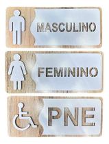 Placas Sinalização Banheiro Restaurante Hotel Kit 03un