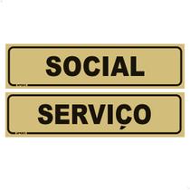 Placas Social E Serviço Elevador Prédio 20x5 Preto/Dourado