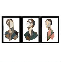 Placas trios Com Moldura Esculturas De Formas Geométricas 20x30