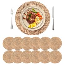 Placemat Terrekraft, tecido redondo de rattan, 34 cm, conjunto de 12