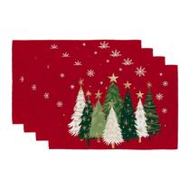 Placemats GEEORY GP125-18 4 peças de árvores de Natal de 30 x 45 cm vermelhas