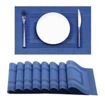 Placemats Leetaltree Blue Frame, conjunto de 8 peças de PVC resistentes ao calor Placemats Leetaltree Blue Frame, conjunto de 8 peças de PVC resistentes ao calor