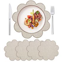 Placemats SK Studio, algodão e linho, 38 cm, conjunto redondo de 4 bege Placemats SK Studio, algodão e linho, 38 cm, conjunto redondo de 4 bege