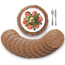 Placemats Tecidos BLUEWEST (Conjunto de 12), Placemats Roundmats Rattan Placemats, Vime Water Hyacinth Placemats, 11.8'' Round Braided Placemats Set, Resistente ao Calor / Anti-Slip / Durável para Prato de Jantar