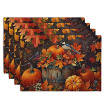 Placemats Wnoesat Pumpkin Maple Leaf Bird Fall, conjunto de 4
