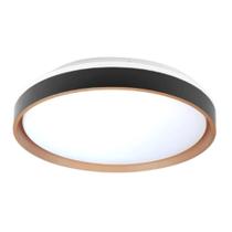 Plafon de Led Sidney Preto e Madeira 3000K 51cm Bivolt