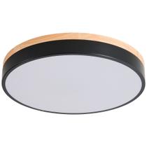 Plafon de Sobrepor Redondo Preto Estilo Madeira 30cm Led 20W 3 em 1 Bivolt 16119-PL