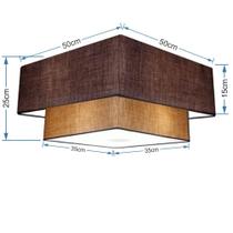 Plafon Duplo Quadrado Md-3022 Cúpula em Tecido 25/50x35cm Café / Palha - Bivolt