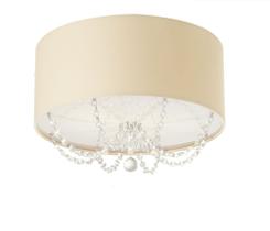 Plafon Em Tecido Com Pingentes De Cristal 30cm De Diâmetro Cru