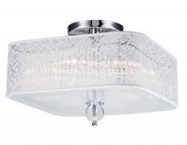 Plafon Lace Crystal quadr. C55cm x L55cm-Lâmp. 4 x E27-Acab. cromado, cristais transp. K9 e cúpula tecido branco Plafon Lace Crystal quadr. C55cm x L55cm-Lâmp. 4 x E27-Acab. cromado, cristais transp. K9 e cúpula tecido branco