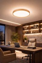 Plafon LED Redondo Moderno cor Madeira 30W Sofisticado