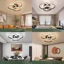 Plafon LED Sobrepor 45W Preto Controle Remoto 3 Cores de Luz Bivolt Redondo Moderno Sala Quarto Cozinha Banheiro