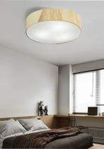 Plafon Luminária de teto decorativa para casa, Md-3076 nórdicas em tecido e madeira 3 lâmpadas com difusor em poliestireno