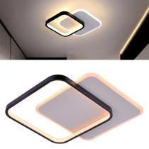 Plafon Luminária De Teto Sobrepor Led Quadrada Duo Dupla Preto e Branco 30cm Luz Quente 3000K Iluminação Casa Moderna Bivolt 110V 220V P/ Sala Estar