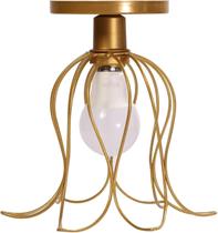 Plafon Luminária de Teto Tulipa Aramado Lustre Redondo Aramado Sobrepor Moderno 127V e 220V Dourado