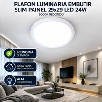 Plafon Luminaria Embutir Slim Painel 29x29 Led 24w Redondo Branco Frio 6000k Plafon Luminaria Embutir Slim Painel 29x29 Led 24w Redondo Branco Frio 6000k