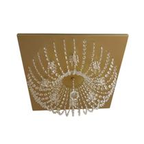 Plafon Lustre De Cristal Legitimo Quadrado 50Cm Dourado