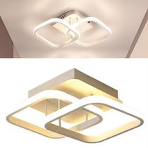 Plafon Lustre Luminária Sobrepor Led 41cm 2 Arcos Quadrado Branca Moderna 3 tons de Luz Quente Fria Neutra Para Quarto Casal Sala Banheiro Lavabo