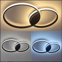 Plafon moderno em led 2 anéis preto modelo minimalista black com Controle Remoto e 3 cores de luz, branco quente, branco neutro e branco frio