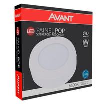 Plafon Painel Avant Led Redondo 12cm Sobrepor 6W 6,5K 360 Lumens