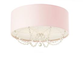 Plafon Princesa 50x15 Em Tecido E Cristal - Quarto, Sala Rosa