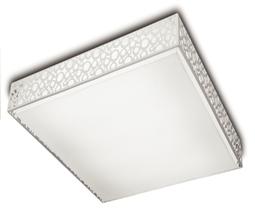 Plafon Quadrado de metal pintado de branco e caixa de acrílico - 127v