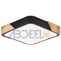 Plafon Quadrado Preto com Detalhe Estilo Madeira 30cm Led 20W Bivolt 110V/220V
