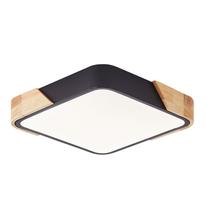 Plafon Quadrado Preto com Detalhe Estilo Madeira 50cm Led 36W 3 em 1 Bivolt