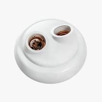 Plafon Redondo Duplo Bocal Porcelana E-27 Branco - OPL