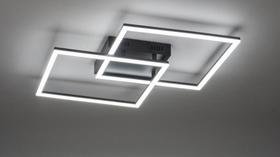 Plafon Slim Sobrepor Perfil Alumínio e Acrílico P/ Fita LED - Duplo Quadrado - Preto