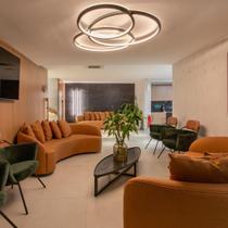 Plafon Sob Frame Anéis Led 40w 2700k 135cm Madeira Imbuia