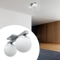 Plafon Sobrepor de Teto lustre Jabuticaba alumínio Com 2 Globos Vidros fosco 12cm Plafon Sobrepor de Teto lustre Jabuticaba alumínio Com 2 Globos Vidros fosco 12cm