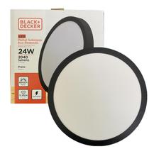 Plafon Sobrepor Redondo Preto 24w Branco Frio 6500k