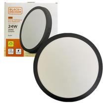 Plafon Sobrepor Redondo Preto 24w Branco Quente 3000k