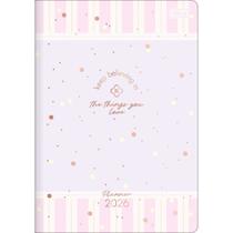 Planner Grampeado 17,8 x 25,4 cm Soho 90 G 2026 - Fundo Lilás com Listras Rosa