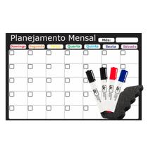 Planner Mensal Preto 60x40cm Organizador de Rotina Para Parede C/ 4 canetas e apagador