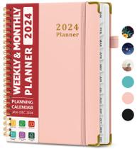 Planner Taja 2024 semanal e mensal em espiral Bound A5 - rosa